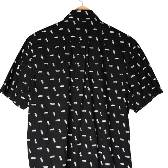 Vans Button Down Shirt Black White Spellout Short Sleeve Cotton Men’s Medium - Picture 7 of 10